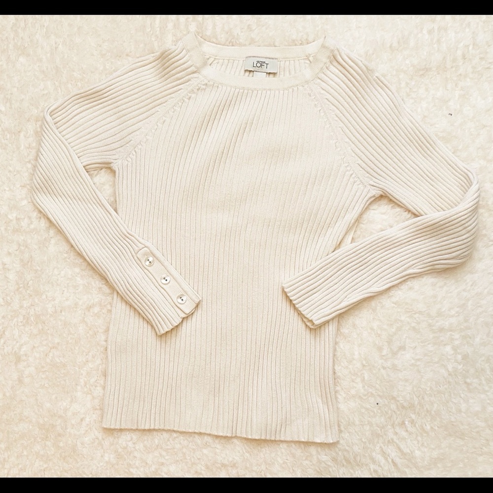 LOFT Cream Long Sleeve Sweater Size LG Host Pick! 👠👢👖👡👖👡